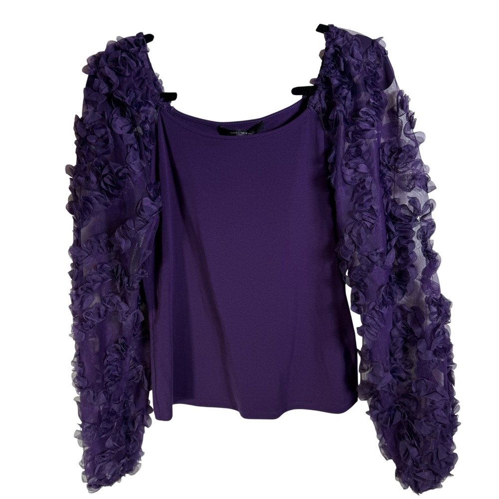 Marc New York Andrew Marc Purple Rosette Mesh Sleeve Top M4MKS004 NEW